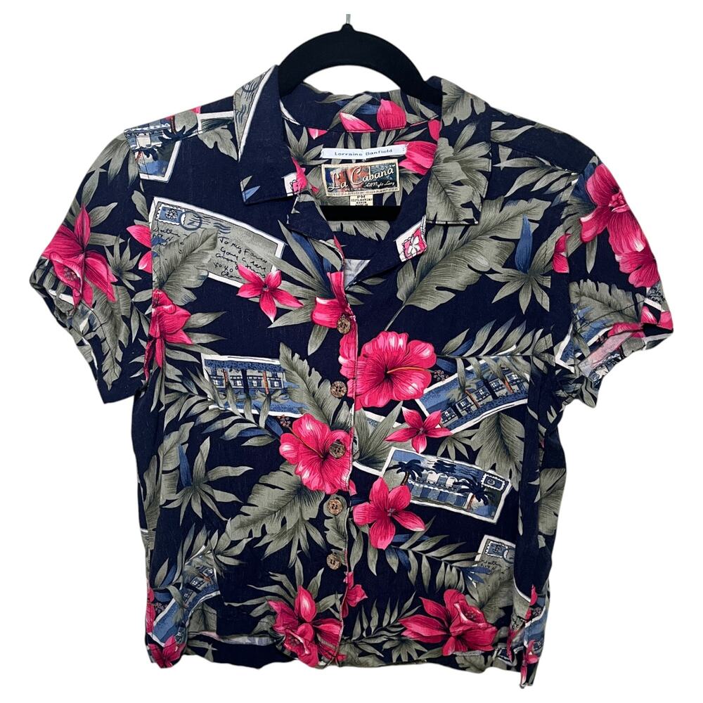 Vintage Style Navy Floral Button-Up Top by